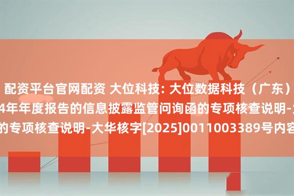 配资平台官网配资 大位科技: 大位数据科技（广东）集团股份有限公司2024年年度报告的信息披露监管问询函的专项核查说明-大华核字[2025]0011003389号内容摘要