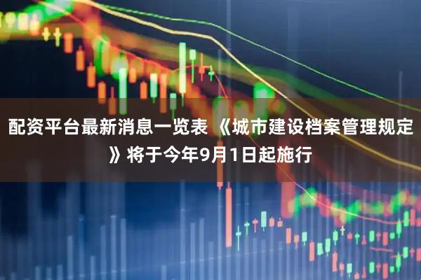 配资平台最新消息一览表 《城市建设档案管理规定》将于今年9月1日起施行